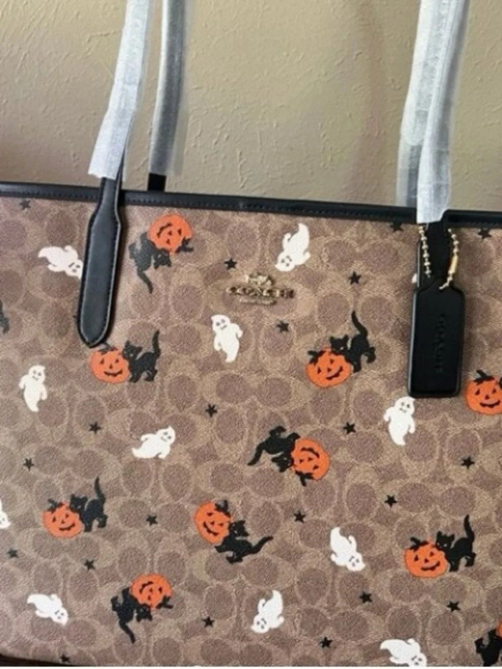 Coach Brown Signature Halloween Tote with Orange, White & Black Motif